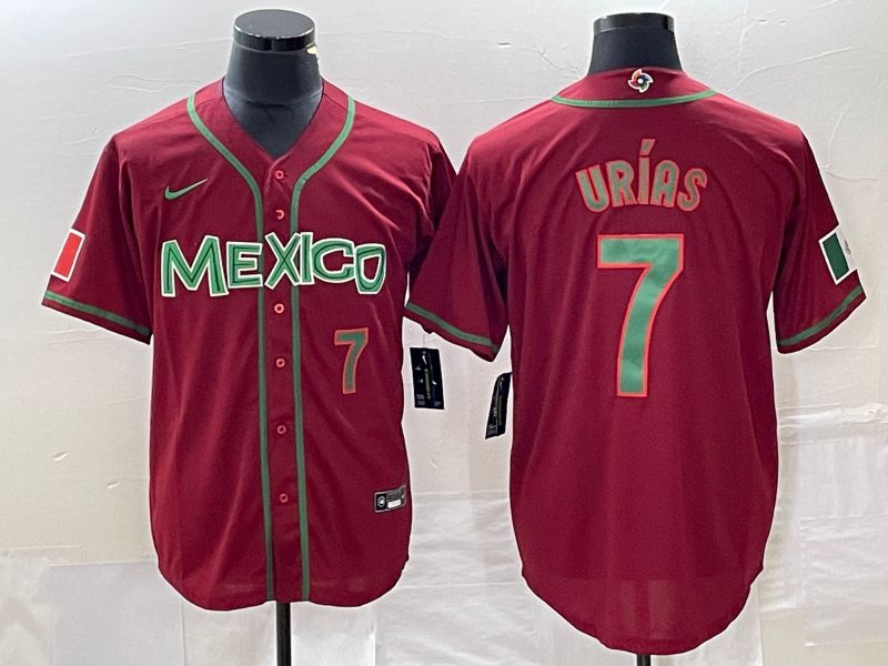 Men 2023 World Cub Mexico #7 Urias Red green Nike MLB Jersey8